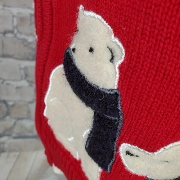 Vintage 90s Embroidered Knit Full Zip Vest Polar Bears Red Large cleo - Picture 10 of 15